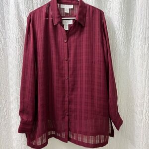 Maggie McNaughton Burgundy Sheer Grid Button Down Shirt Tank Set 1X